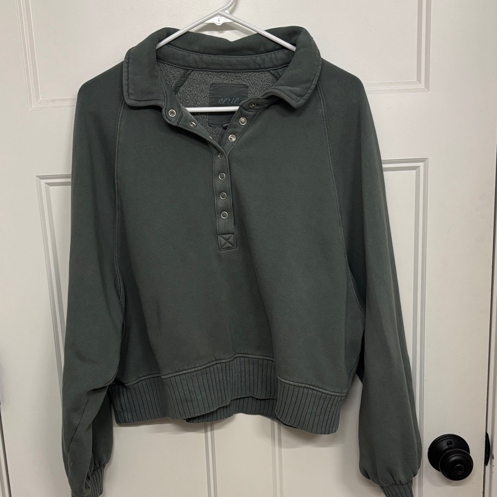Aerie Forest Green Snap-Up Sweatshirt
